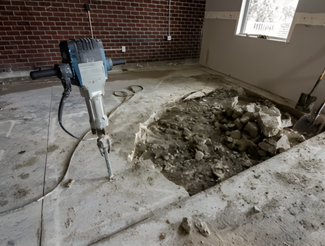 dismantling of concrete screed with a tool